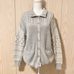 American Eagle Sweater Women’s Small Gray Cable Knit Button Down Outdoor Granola